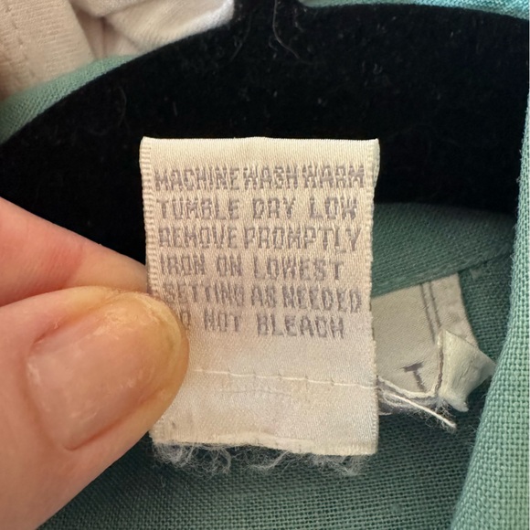 Jordan Vintage Blue Green Teal Linen Button-Down Oversized Shirt Top - Picture 5 of 12